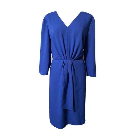 Tahari Levine Dress Cobalt Blue 6 Career Church Party 3/4 Sleeve V Neck - Picture 2 of 5